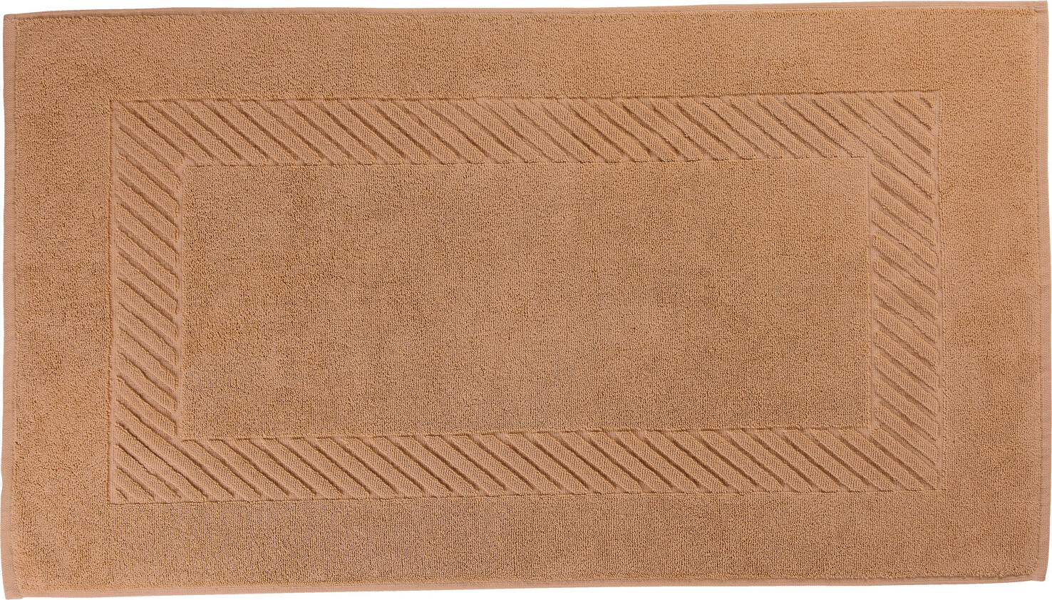 LUSINI Solutions GmbH Valencia Uni Bath Mat, 100% Cotton Walk Terry, 50x90 cm, Tobacco, Extra Absorbent with Decorative Ribbed Border, OEKO-TEX Certified