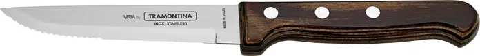 Tramontina Vega Picanha Steak Knife Set of 12, 23.5 cm Stainless Steel 13/0 Mirror Polished Blade, Brown Polywood Handle, Dishwasher Safe