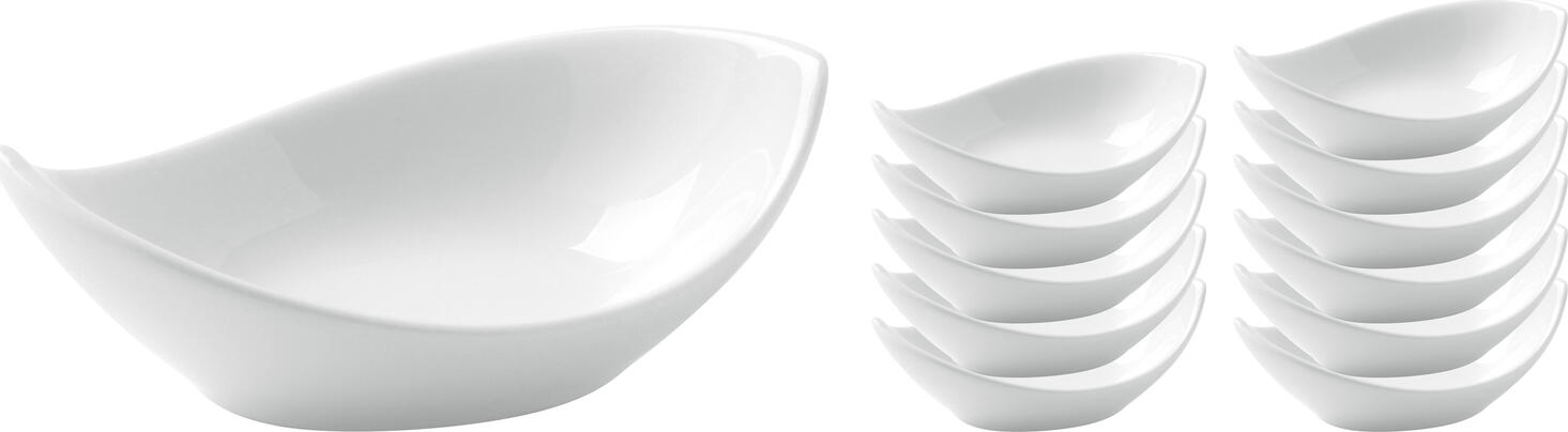 Boluri Mini din Porțelan Vega Velho, Albe, 30ml, Formă Curbată, Sigure la Mașina de Spălat Vase și Cuptor cu Microunde, Set de 12 Piese