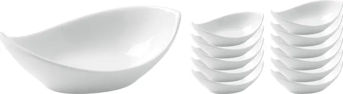 Boluri Mini din Porțelan Vega Velho, Albe, 30ml, Formă Curbată, Sigure la Mașina de Spălat Vase și Cuptor cu Microunde, Set de 12 Piese