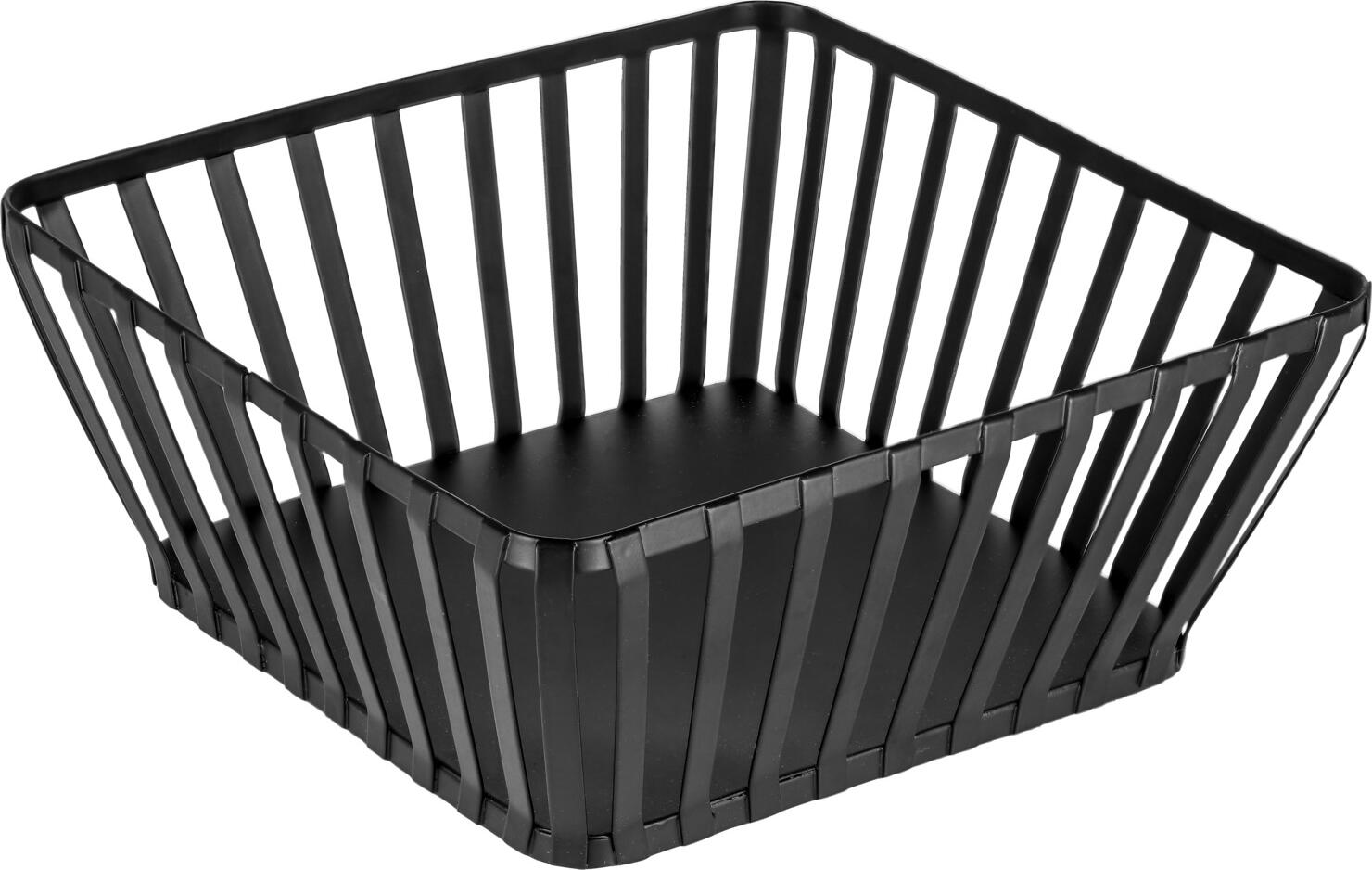 VEGA LUSINI Solutions GmbH Fruit/bread basket Liro square Obst-/Brotkorb Liro quadratisch Fruit/bread basket Liro square; 23x23x10 cm (LxWxH); black; rectangular Obst-/Brotkorb Liro quadratisch; 23x23x10 cm (LxBxH); schwarz; rechteckig Bread basket made of powder-coated steel with wide struts. Not suitable for dishwashers. Brotkorb aus pulverbeschichtetem Stahl mit breiten Streben. Nicht spülmaschinengeeignet.