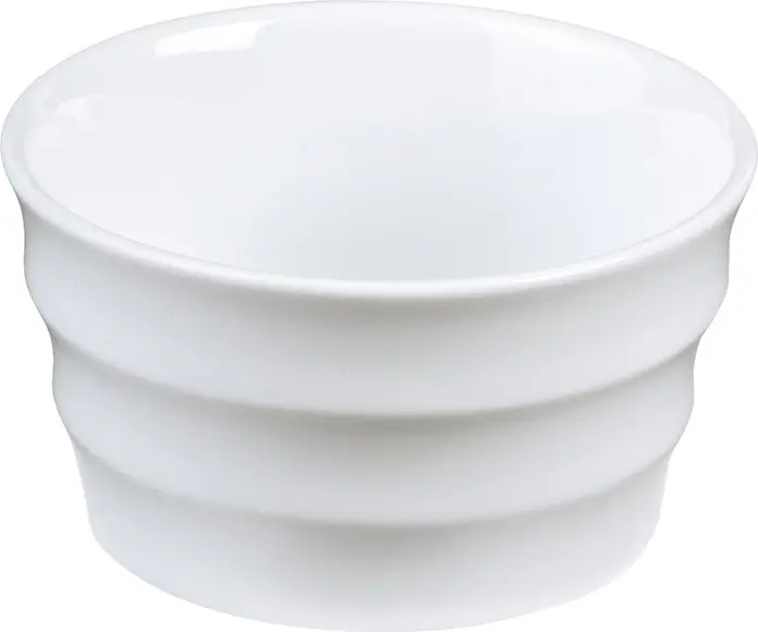 Pulsiva Lusini Marlow Mini Porcelain Bowls, White Round Ribbed Tiered Design, 160 ml, 9 cm Diameter, 5 cm Height, Dishwasher and Microwave Safe, Set of 6 Pieces