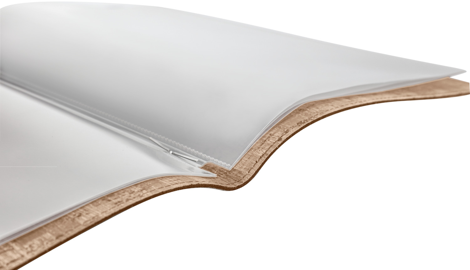 LUSINI Pasqua Softcover Menu A5, Natural Beige Polyurethane, Handmade in Europe, Clip Closure, Includes 3 Double Transparency Sleeves, 18x23.8 cm