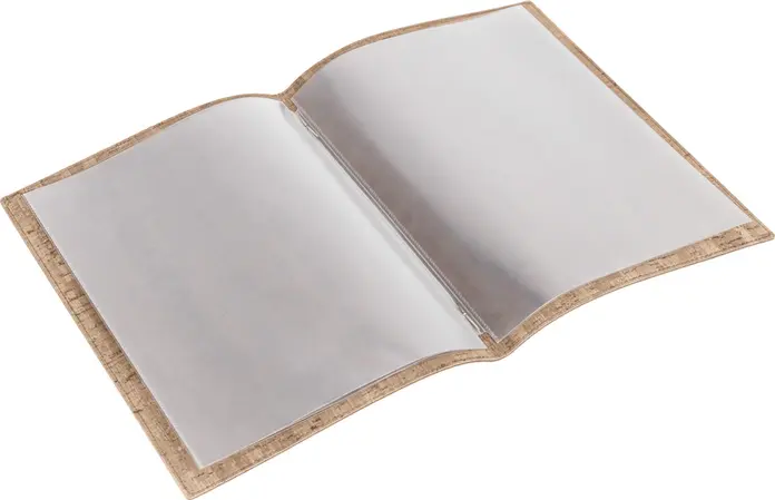 LUSINI Pasqua Softcover Menu A5, Natural Beige Polyurethane, Handmade in Europe, Clip Closure, Includes 3 Double Transparency Sleeves, 18x23.8 cm