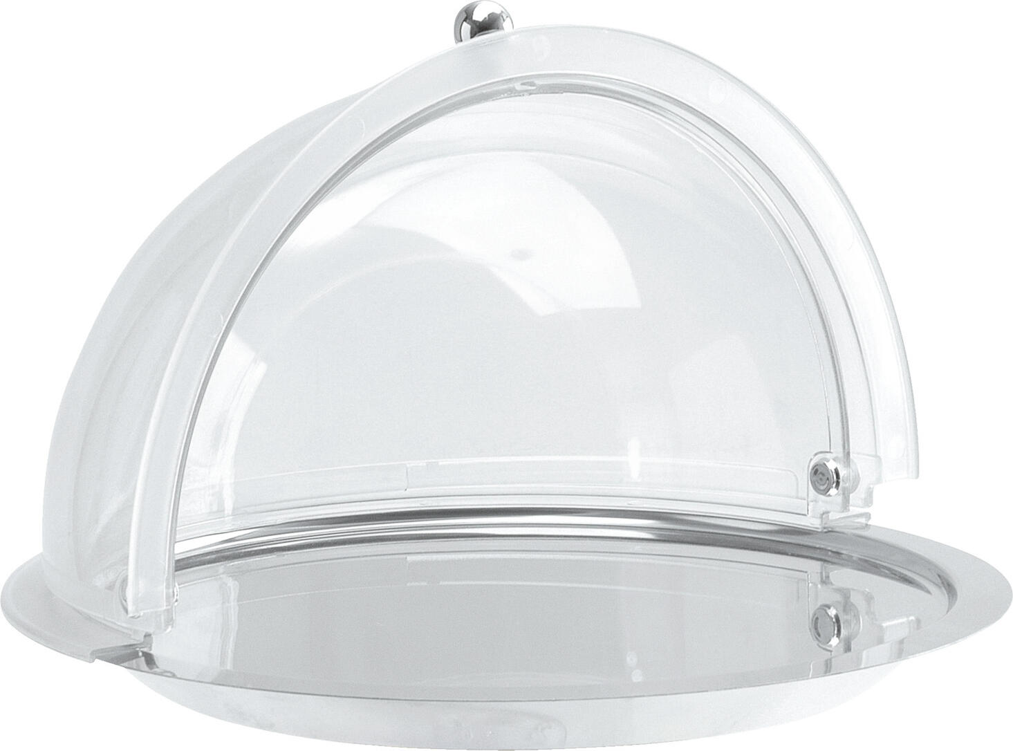 Copertă Rotundă Roll Top APS Marcia, SAN Transparent și Aluminiu, 38x40.5 cm, Mâner Cromat, Protecție Alimentară pentru Buffet