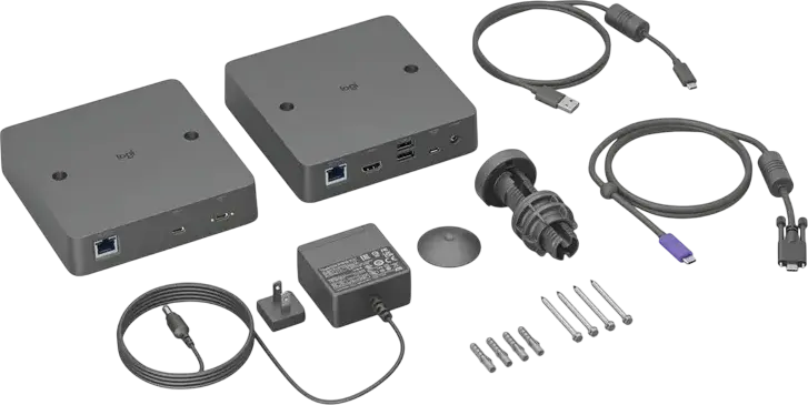 Kit de conectare Logitech Extend USB-C BYOD pentru videoconferinte, extensie 100m prin cablu Cat5e/6/6a, Negru, Set de 6 piese