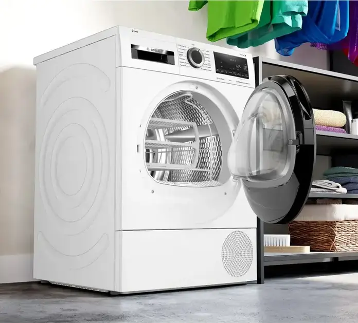 Bosch Serie 6 WQG245A0FR Freestanding Heat Pump Clothes Dryer, 9 kg Capacity, Iron Assist, SelfCleaning Condenser, LED Display, White and Black