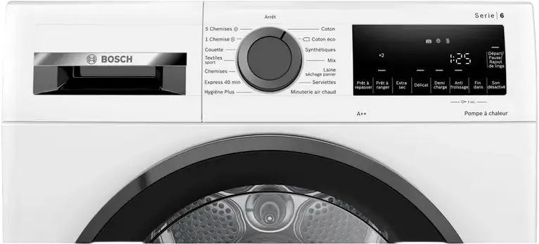 Bosch Serie 6 WQG245A0FR Freestanding Heat Pump Clothes Dryer, 9 kg Capacity, Iron Assist, SelfCleaning Condenser, LED Display, White and Black