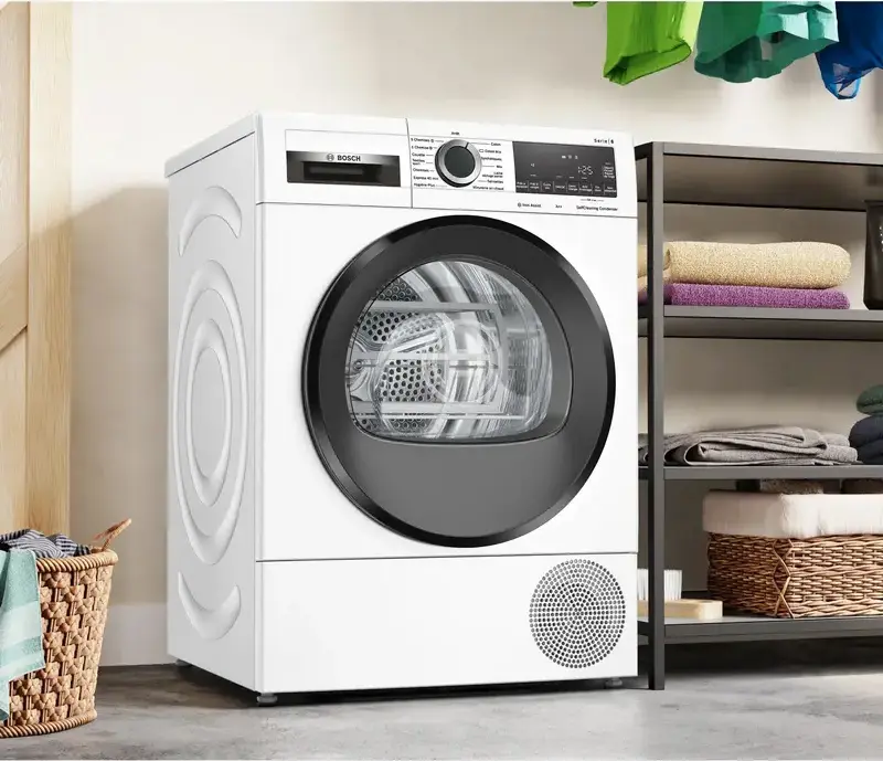 Bosch Serie 6 WQG245A0FR Freestanding Heat Pump Clothes Dryer, 9 kg Capacity, Iron Assist, SelfCleaning Condenser, LED Display, White and Black