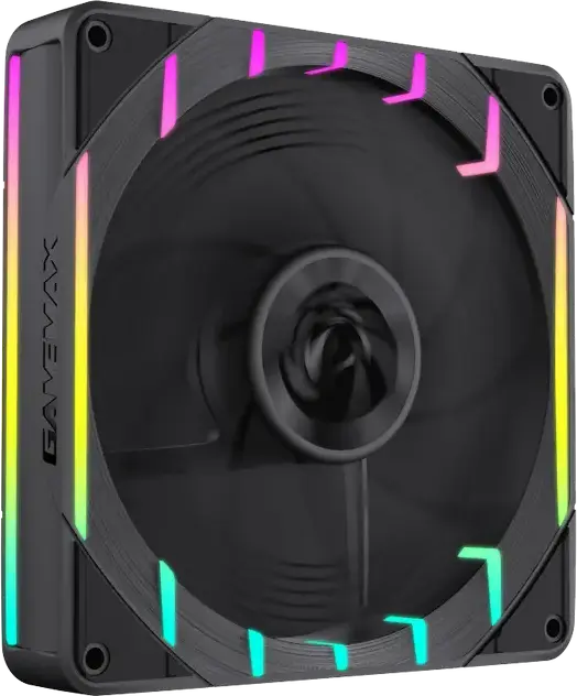 Корпусный вентилятор GAMEMAX Tornado T12 Reversed ARGB, 120мм, PWM, 800-2200 об/мин, 66.89 CFM, гидродинамический подшипник, черный