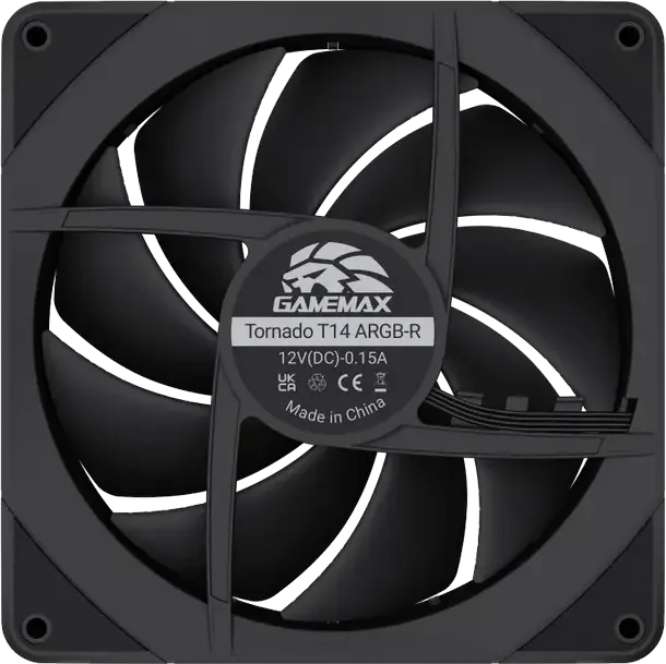 Корпусный вентилятор GAMEMAX Tornado T12 Reversed ARGB, 120мм, PWM, 800-2200 об/мин, 66.89 CFM, гидродинамический подшипник, черный
