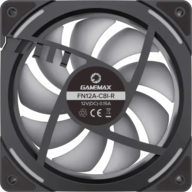 Ventilator PC GAMEMAX FN12A-C8I-R 120mm ARGB, Pale Inversate, PWM, Rulment Hidraulic, 800-1600 RPM, Negru