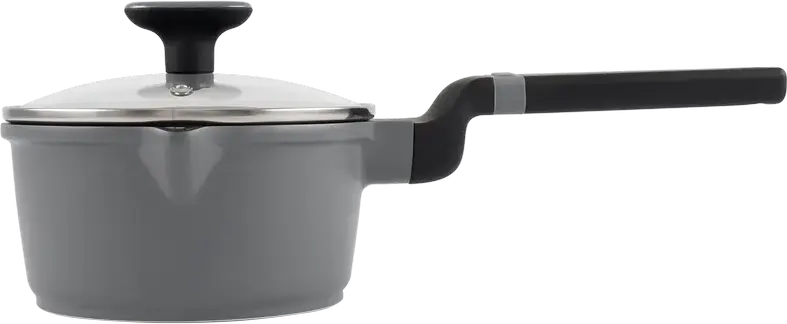 Polaris Stein-16SP Saucepan with Glass Lid, 1.45L, 16cm, Aluminum with Eco Shell-3X Non-Stick Coating, Grey