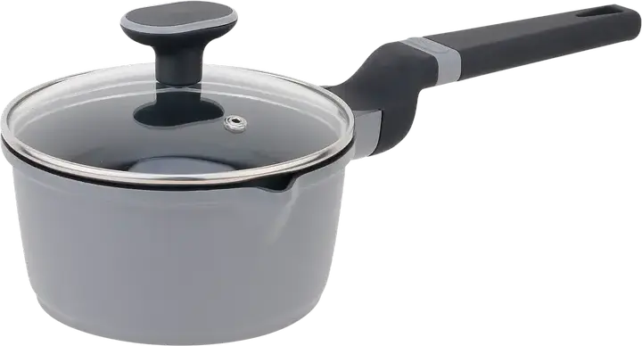 Polaris Stein-16SP Saucepan with Glass Lid, 1.45L, 16cm, Aluminum with Eco Shell-3X Non-Stick Coating, Grey