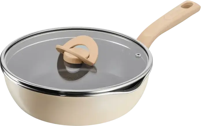 Tefal G1678704 One Pick Pot Pan 24 cm Deep Frying Pan with Glass Lid, Set of 2 Pieces, Titanium Non-Stick Aluminum, Induction Compatible, Beige
