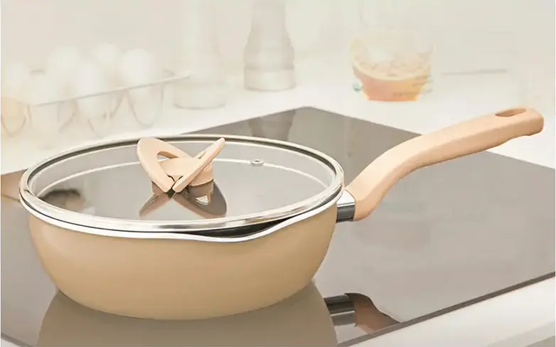 Tefal G1678704 One Pick Pot Pan 24 cm Deep Frying Pan with Glass Lid, Set of 2 Pieces, Titanium Non-Stick Aluminum, Induction Compatible, Beige