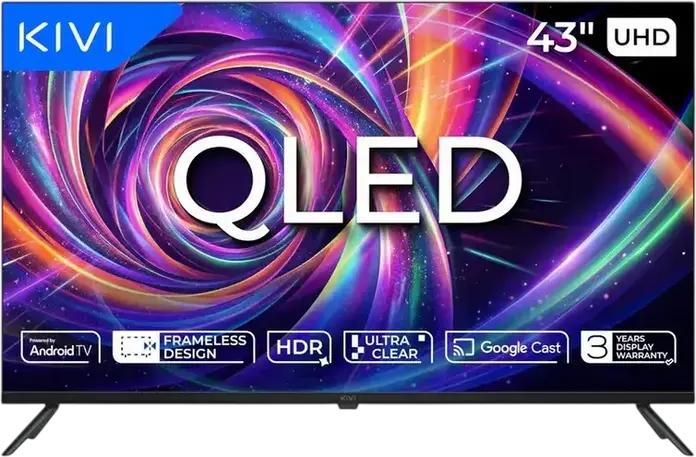 Televizor Smart KIVI 43U7000MB QLED 43 inch, 4K UHD 3840x2160, Android TV, Google Assistant, Dolby Audio, Design fara rame pe 3 laturi, Negru