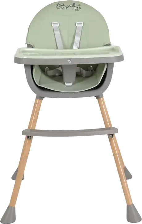 Scaunul de hranire 2-in-1 Moni Biscotti 82-508, Scaun Ridicat si Low Chair, Centura de Siguranta cu 5 Puncte, Tava Double Feeding cu Portcup, Piele PU