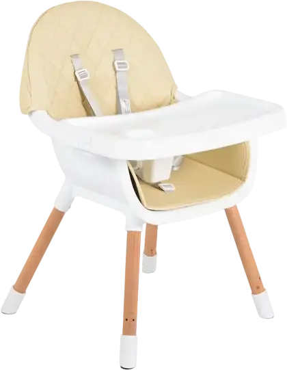 Scaun de hranire Cangaroo Moni Gelato 2 in 1, Cadru Lemn, Scaun din Piele Ecologica, Centura de Siguranta in 5 Puncte, Tava Dubla Detasabila, Bej