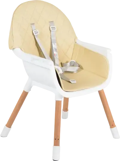 Scaun de hranire Cangaroo Moni Gelato 2 in 1, Cadru Lemn, Scaun din Piele Ecologica, Centura de Siguranta in 5 Puncte, Tava Dubla Detasabila, Bej
