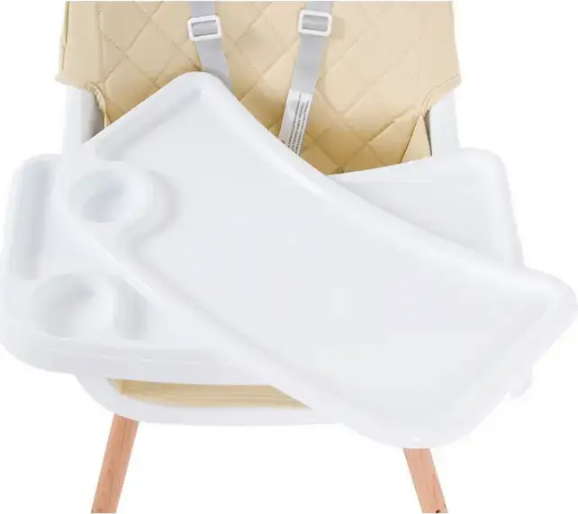 Scaun de hranire Cangaroo Moni Gelato 2 in 1, Cadru Lemn, Scaun din Piele Ecologica, Centura de Siguranta in 5 Puncte, Tava Dubla Detasabila, Bej