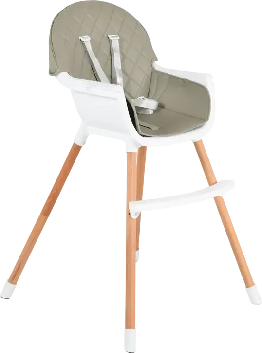 Scaun de hranire Cangaroo Moni Gelato 2 in 1, Cadru Lemn, Scaun Piele Ecologica, Centura de Siguranta in 5 Puncte, Tava Detasabila, Gri, 60 x 57 x 93 cm