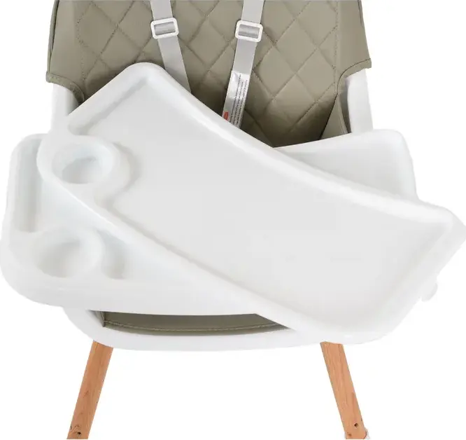 Scaun de hranire Cangaroo Moni Gelato 2 in 1, Cadru Lemn, Scaun Piele Ecologica, Centura de Siguranta in 5 Puncte, Tava Detasabila, Gri, 60 x 57 x 93 cm