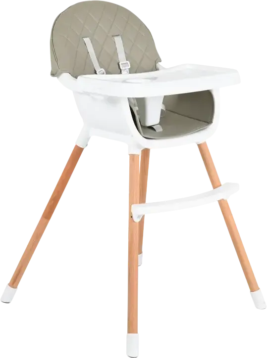 Scaun de hranire Cangaroo Moni Gelato 2 in 1, Cadru Lemn, Scaun Piele Ecologica, Centura de Siguranta in 5 Puncte, Tava Detasabila, Gri, 60 x 57 x 93 cm