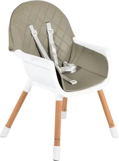 Scaun de hranire Cangaroo Moni Gelato 2 in 1, Cadru Lemn, Scaun Piele Ecologica, Centura de Siguranta in 5 Puncte, Tava Detasabila, Gri, 60 x 57 x 93 cm