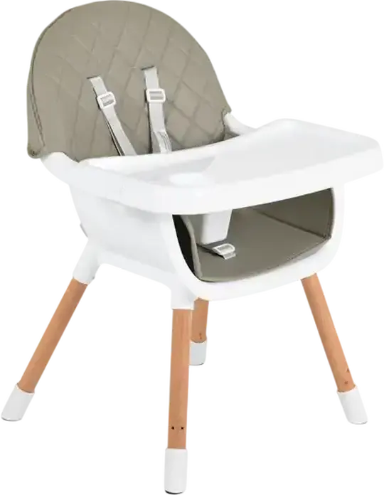 Scaun de hranire Cangaroo Moni Gelato 2 in 1, Cadru Lemn, Scaun Piele Ecologica, Centura de Siguranta in 5 Puncte, Tava Detasabila, Gri, 60 x 57 x 93 cm