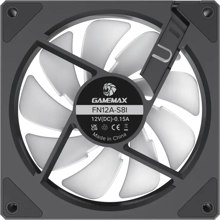 Ventilator PC GAMEMAX FN12A-S8I 120mm ARGB, 800-1600 RPM PWM, 24 LED, 44.35 CFM, Rulment Hidraulic, Negru