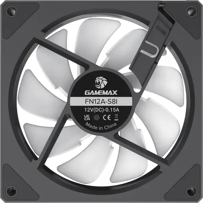 Ventilator PC GAMEMAX FN12A-S8I 120mm ARGB, 800-1600 RPM PWM, 24 LED, 44.35 CFM, Rulment Hidraulic, Negru