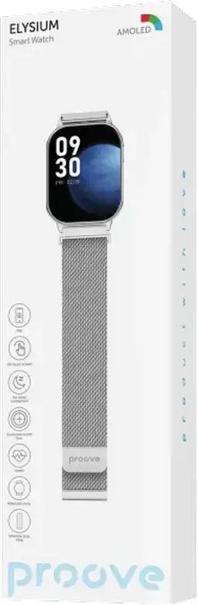 Proove Elysium Smart Watch, 2.04-inch AMOLED Display, Aircraft Alloy Case, Diamond-coated Glass, Milanese Loop Strap, IP68 Water Resistant, Silver