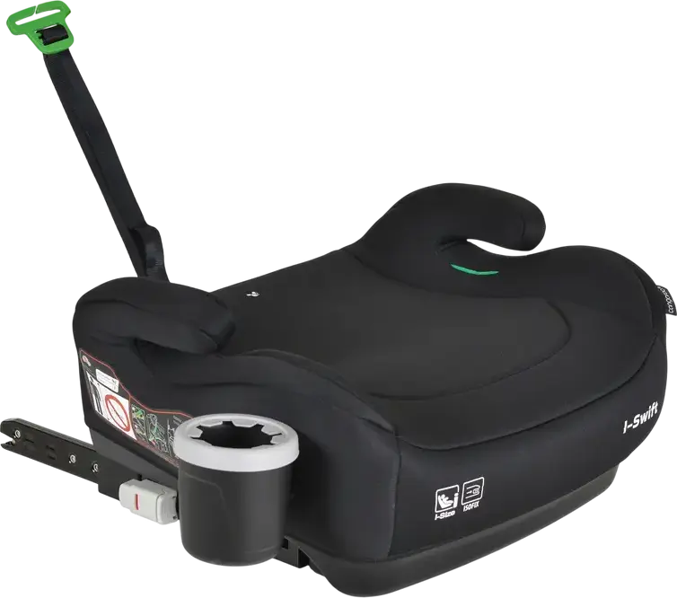 Scaun Booster Moni I-Swift Cangaroo, Grupa 3, 22-36 kg, 125-150 cm, 6-12 ani, Instalare Isofix, Certificare i-Size, cu suport pahar integrat, Negru