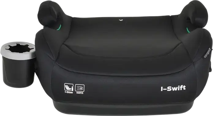 Scaun Booster Moni I-Swift Cangaroo, Grupa 3, 22-36 kg, 125-150 cm, 6-12 ani, Instalare Isofix, Certificare i-Size, cu suport pahar integrat, Negru