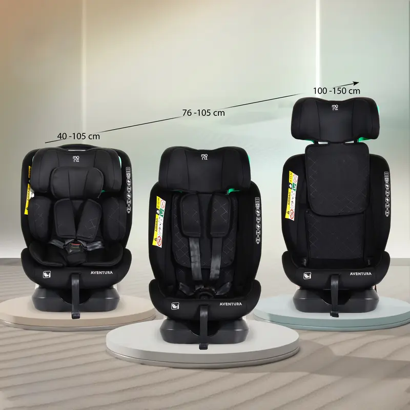 Автокресло Moni Aventura R129 i-Size 40-150 см 0-36 кг 0-12 лет, Черный, с боковой защитой Side Guard и подголовником на 17 позиций