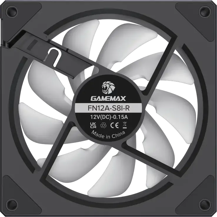 GAMEMAX FN12A-S8I-R 120mm ARGB PC Case Fan, Reversed Blade Design for Intake, PWM, Hydraulic Bearing, Black Frame, White Blades, 800-1600 RPM