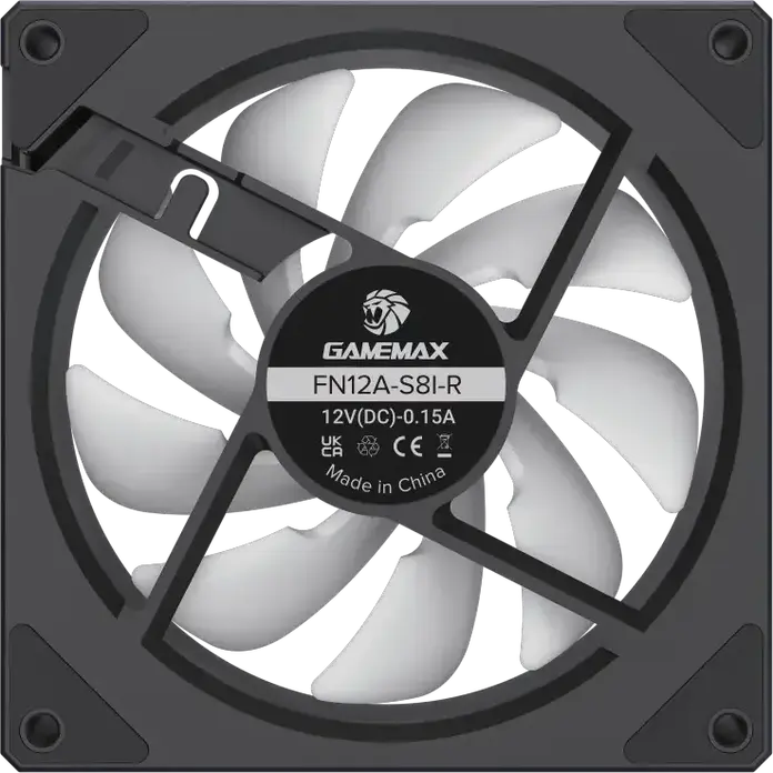 GAMEMAX FN12A-S8I-R 120mm ARGB PC Case Fan, Reversed Blade Design for Intake, PWM, Hydraulic Bearing, Black Frame, White Blades, 800-1600 RPM