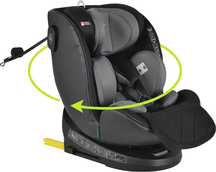 Scaun Auto Universal Cangaroo Castor i-Size 360, Gri, 0-36 kg, 40-150 cm, 0-12 Ani, ISOFIX, Rotire 360 Grade, Standard de Siguranta R129, Protectie Impact Lateral