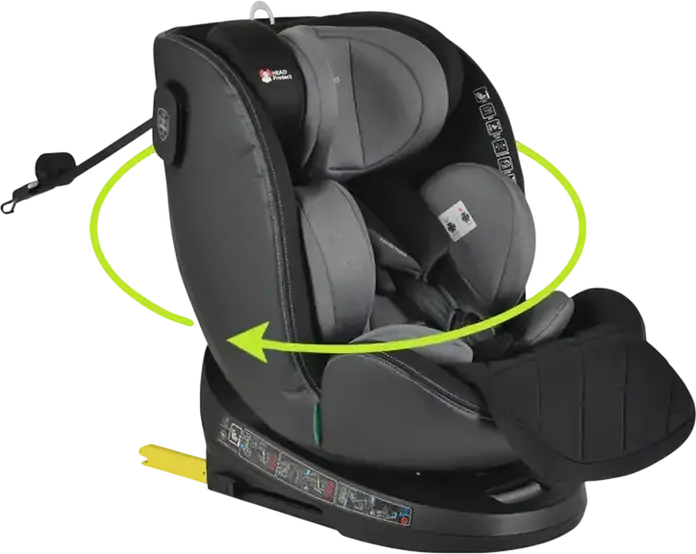 Scaun Auto Universal Cangaroo Castor i-Size 360, Gri, 0-36 kg, 40-150 cm, 0-12 Ani, ISOFIX, Rotire 360 Grade, Standard de Siguranta R129, Protectie Impact Lateral