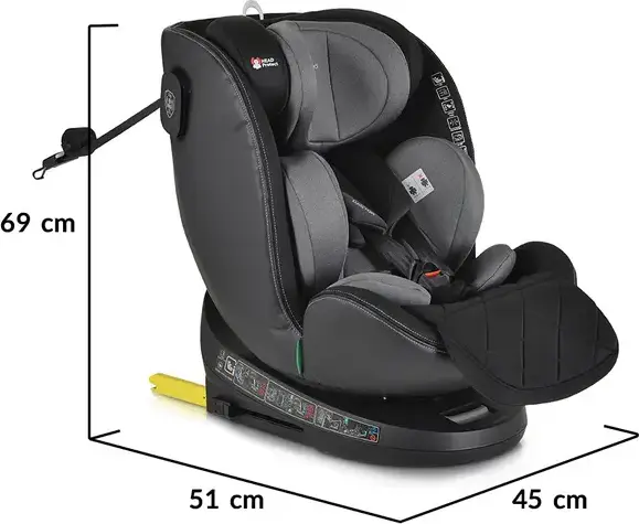Scaun Auto Universal Cangaroo Castor i-Size 360, Gri, 0-36 kg, 40-150 cm, 0-12 Ani, ISOFIX, Rotire 360 Grade, Standard de Siguranta R129, Protectie Impact Lateral