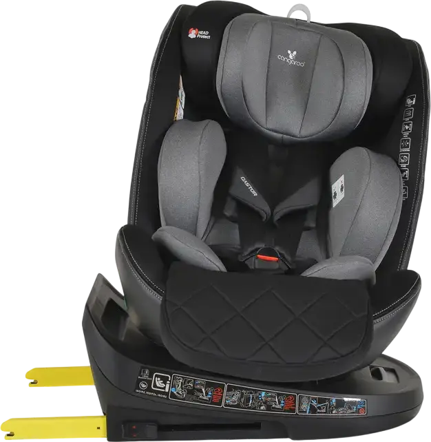 Scaun Auto Universal Cangaroo Castor i-Size 360, Gri, 0-36 kg, 40-150 cm, 0-12 Ani, ISOFIX, Rotire 360 Grade, Standard de Siguranta R129, Protectie Impact Lateral