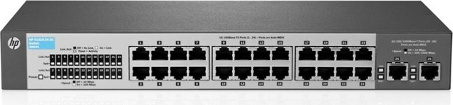 HP V1410-24-2G J9664A Ethernet Switch, 24 x 10/100 Mbps and 2 x 10/100/1000 Mbps Gigabit Ports, QoS, Auto-MDIX, Rack-mountable, Black