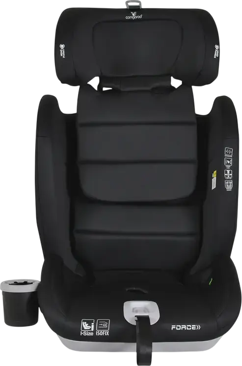 Scaun Auto Copii Cangaroo Force Grupul 1/2/3 i-Size R129 ISOFIX, 9-36 kg, 76-150 cm, Centură de Siguranță în 5 Puncte, Cu Portcup, Negru