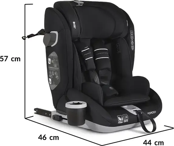 Scaun Auto Copii Cangaroo Force Grupul 1/2/3 i-Size R129 ISOFIX, 9-36 kg, 76-150 cm, Centură de Siguranță în 5 Puncte, Cu Portcup, Negru