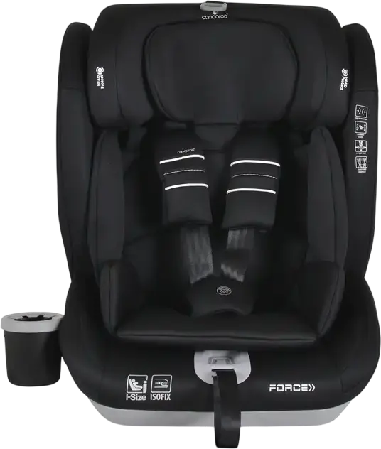 Scaun Auto Copii Cangaroo Force Grupul 1/2/3 i-Size R129 ISOFIX, 9-36 kg, 76-150 cm, Centură de Siguranță în 5 Puncte, Cu Portcup, Negru