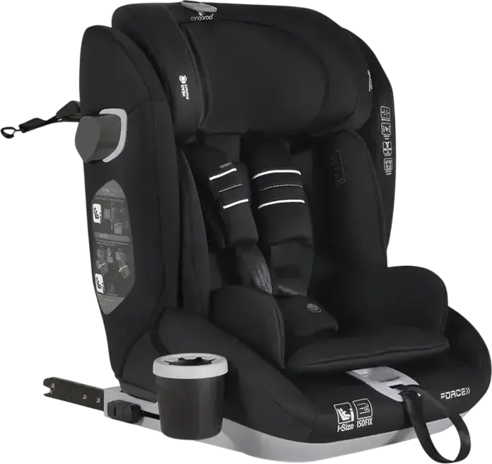 Scaun Auto Copii Cangaroo Force Grupul 1/2/3 i-Size R129 ISOFIX, 9-36 kg, 76-150 cm, Centură de Siguranță în 5 Puncte, Cu Portcup, Negru