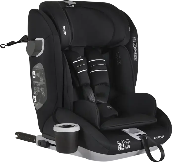 Scaun Auto Copii Cangaroo Force Grupul 1/2/3 i-Size R129 ISOFIX, 9-36 kg, 76-150 cm, Centură de Siguranță în 5 Puncte, Cu Portcup, Negru