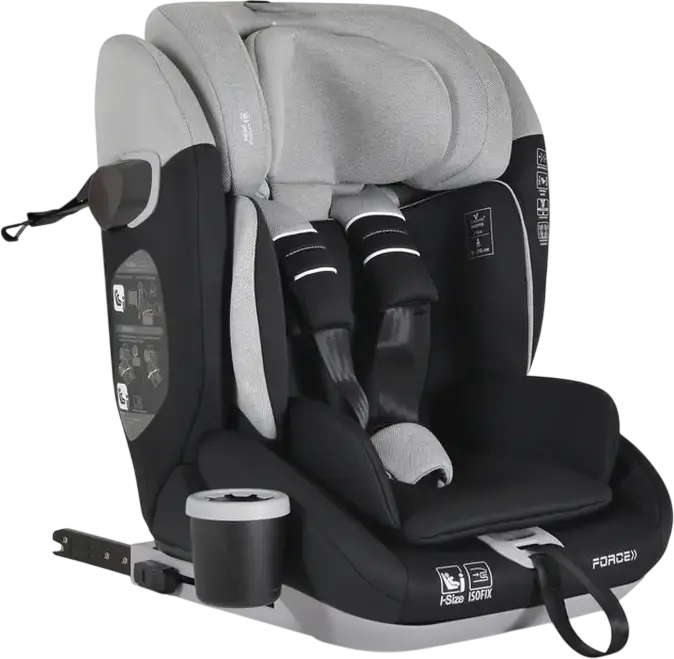 Cangaroo Force Child Car Seat Group 1/2/3 i-Size R129 ISOFIX, 9-36 kg, 76-150 cm, 5-Point Safety Belt, Cup Holder, Grey, Top Tether