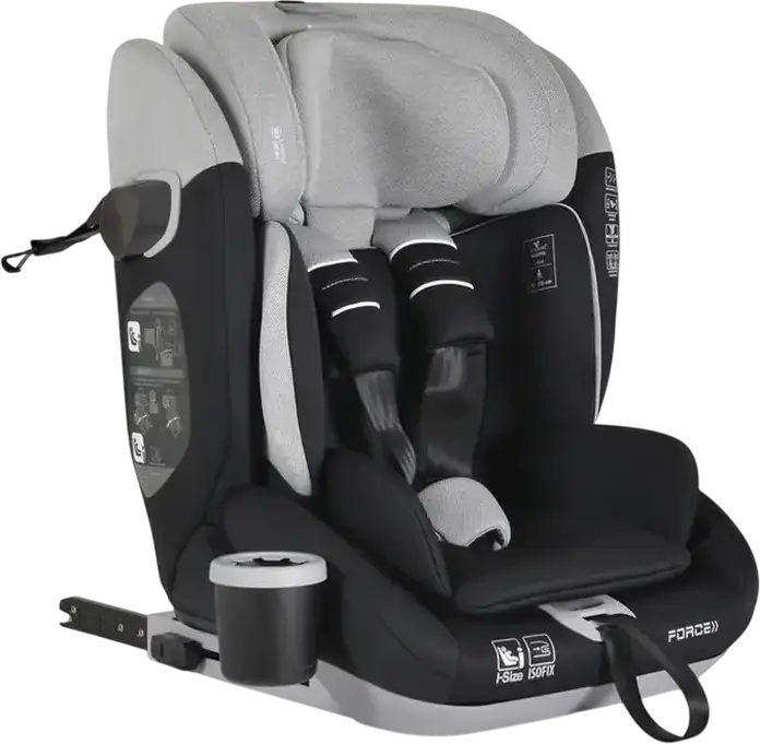 Cangaroo Force Child Car Seat Group 1/2/3 i-Size R129 ISOFIX, 9-36 kg, 76-150 cm, 5-Point Safety Belt, Cup Holder, Grey, Top Tether